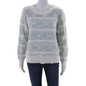 Interstyle Womens Cotton White Multi Print Crew Neck Pullover Sweater Top Size M